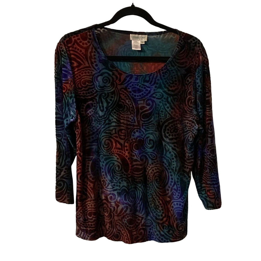 Vintage Coldwater Creek Velvet Burnout Top Size M Jewel Tones Fairy Grunge Y2K